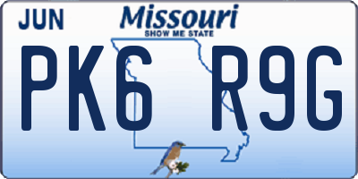 MO license plate PK6R9G
