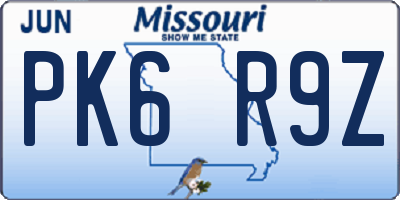 MO license plate PK6R9Z