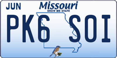 MO license plate PK6S0I