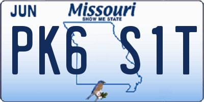 MO license plate PK6S1T