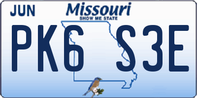 MO license plate PK6S3E