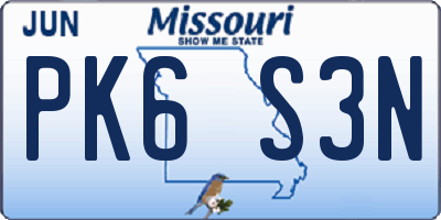 MO license plate PK6S3N