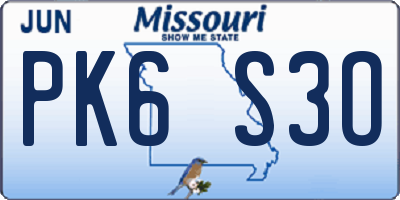 MO license plate PK6S3O