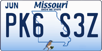 MO license plate PK6S3Z