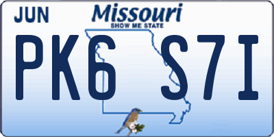 MO license plate PK6S7I