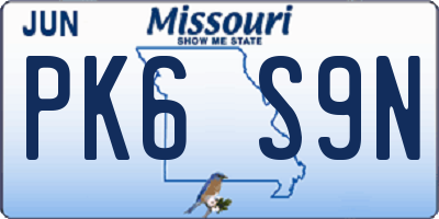 MO license plate PK6S9N