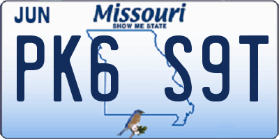 MO license plate PK6S9T