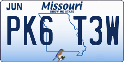MO license plate PK6T3W