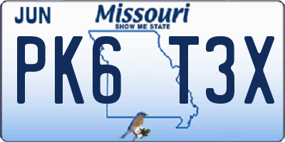 MO license plate PK6T3X