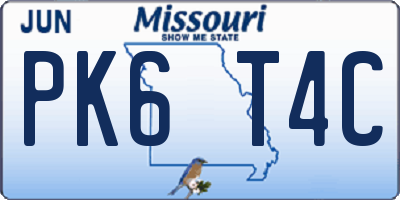 MO license plate PK6T4C