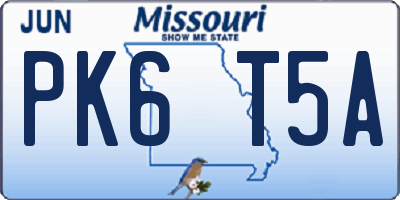 MO license plate PK6T5A