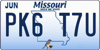 MO license plate PK6T7U