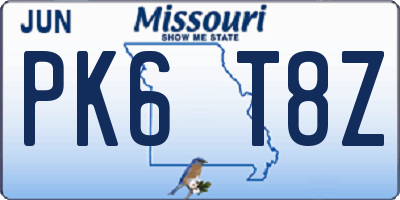 MO license plate PK6T8Z