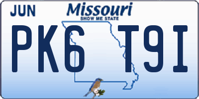 MO license plate PK6T9I