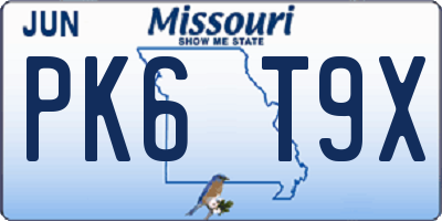 MO license plate PK6T9X