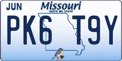 MO license plate PK6T9Y