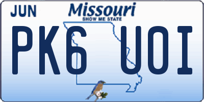 MO license plate PK6U0I