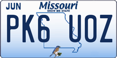 MO license plate PK6U0Z