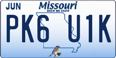MO license plate PK6U1K
