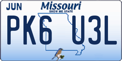 MO license plate PK6U3L