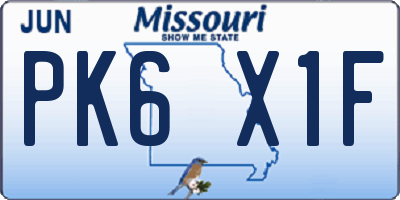 MO license plate PK6X1F