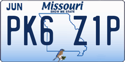 MO license plate PK6Z1P