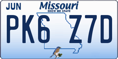 MO license plate PK6Z7D