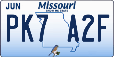 MO license plate PK7A2F