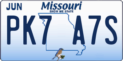 MO license plate PK7A7S