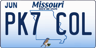 MO license plate PK7C0L