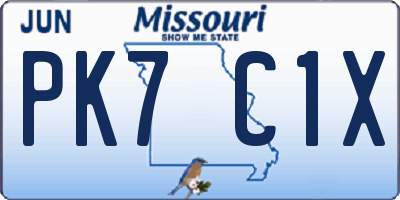 MO license plate PK7C1X