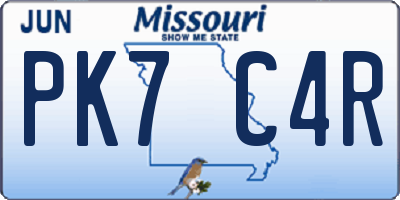 MO license plate PK7C4R