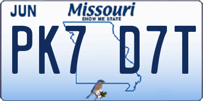 MO license plate PK7D7T
