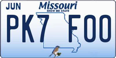 MO license plate PK7F0O