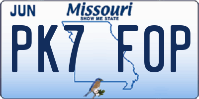 MO license plate PK7F0P