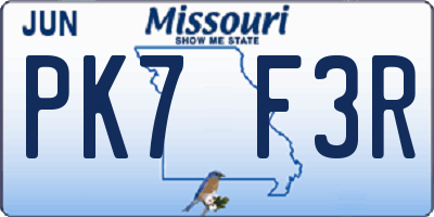 MO license plate PK7F3R