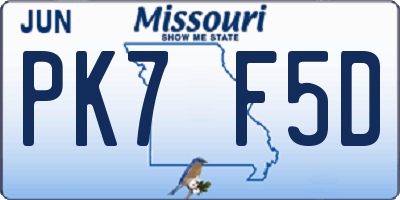MO license plate PK7F5D