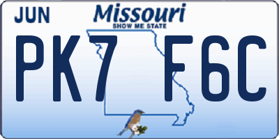 MO license plate PK7F6C