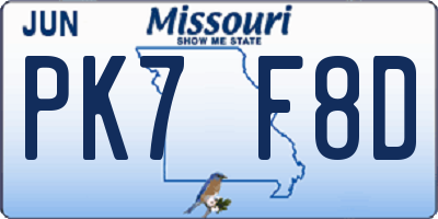 MO license plate PK7F8D