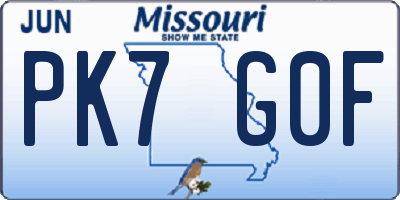 MO license plate PK7G0F