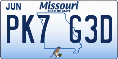 MO license plate PK7G3D