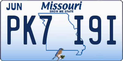 MO license plate PK7I9I