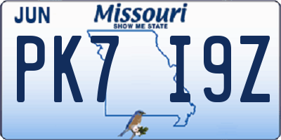 MO license plate PK7I9Z