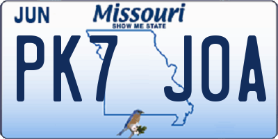 MO license plate PK7J0A