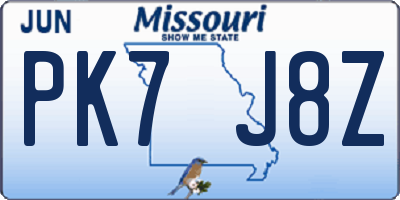 MO license plate PK7J8Z