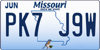 MO license plate PK7J9W