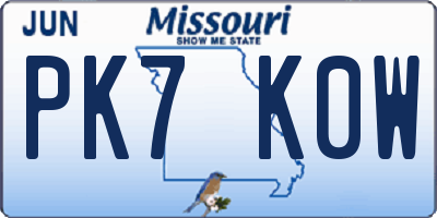 MO license plate PK7K0W