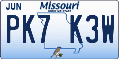 MO license plate PK7K3W
