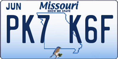 MO license plate PK7K6F