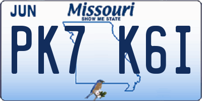 MO license plate PK7K6I